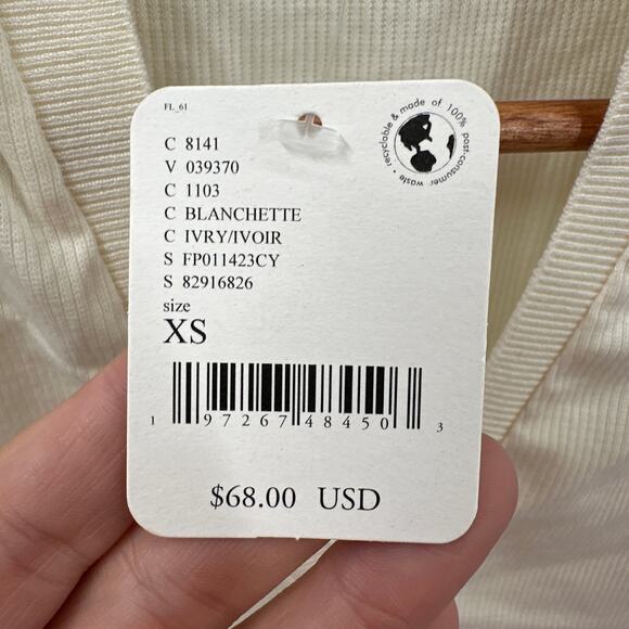 FREE PEOPLE NWT Do It Right Ribbed Collar Long Sleeve Bodysuit in Ivory // XS - Picture 7 of 11